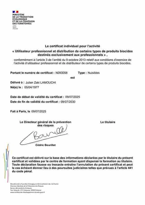 Certificat Certibiocide