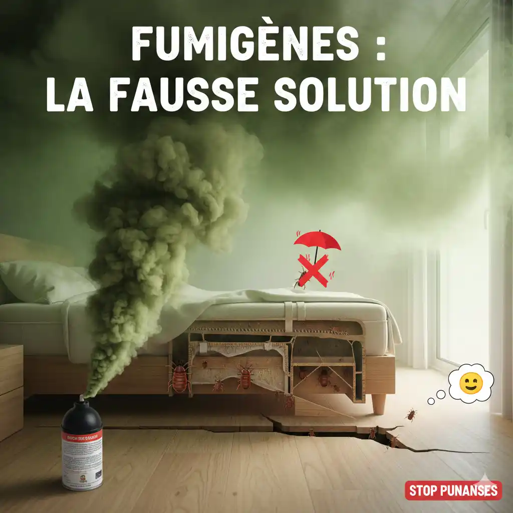 Bombe insecticide fumigène utilisée dans une chambre infestée de punaises de lit