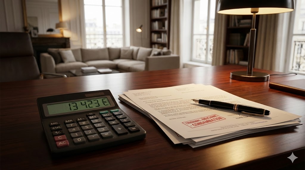 Calculatrice et factures empilées représentant le coût d'une infestation de punaises de lit